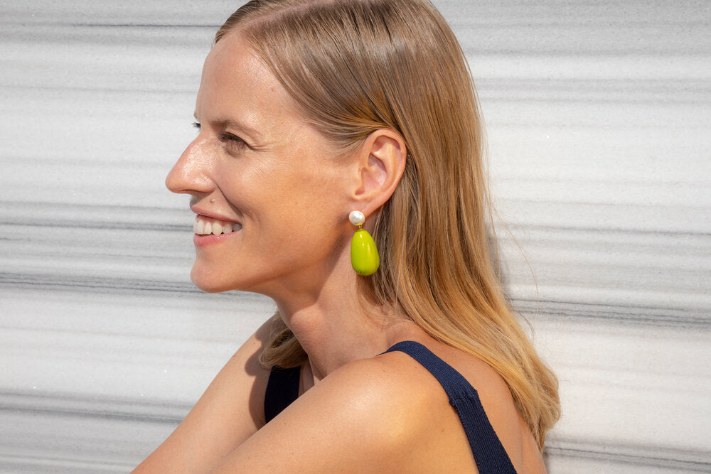 Drop øreringe - hvid/grøn